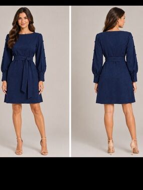 CLUB MONACO Classic Navy Long-Sleeve Tie-Waist Dress - Women's Size 12